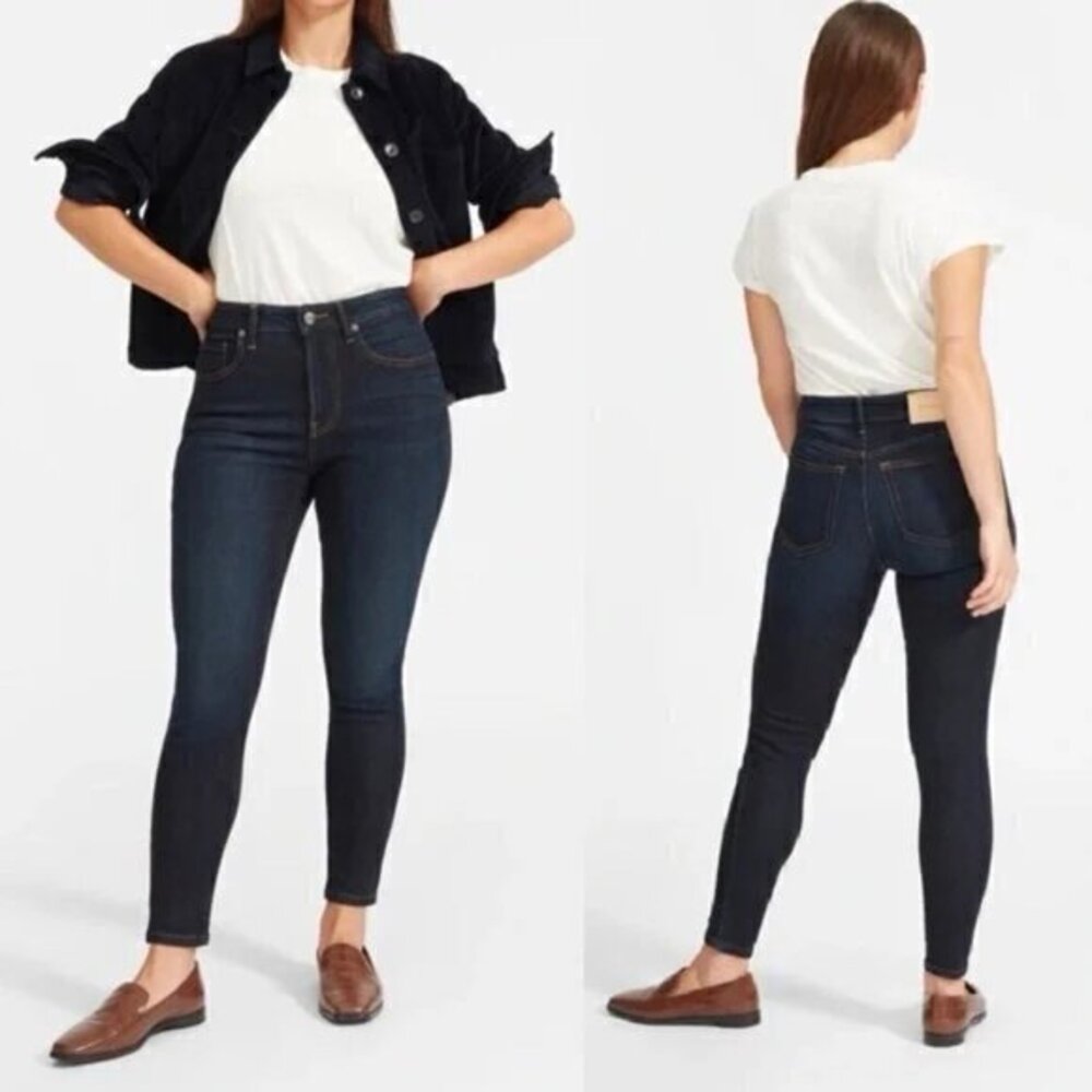 Everlane Dark Wash The Curvy High Rise Skinny Jean Crop Raw Hem Size 33